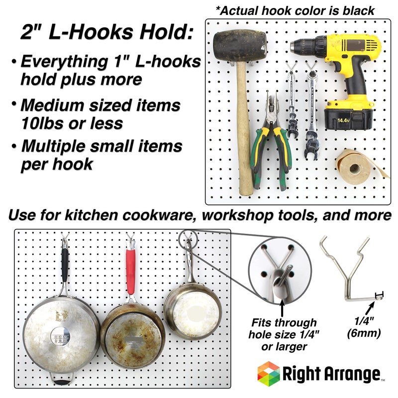 Right Arrange Steel Pegboard Hooks 100-Pack 2" L Hook, Black - Will Not Fall Out, Fits Any Peg Board - Organize Tools, Accessories, Workbench, Garage Storage, Kitchen, Crafts, Jewelry, Retail - Image 3